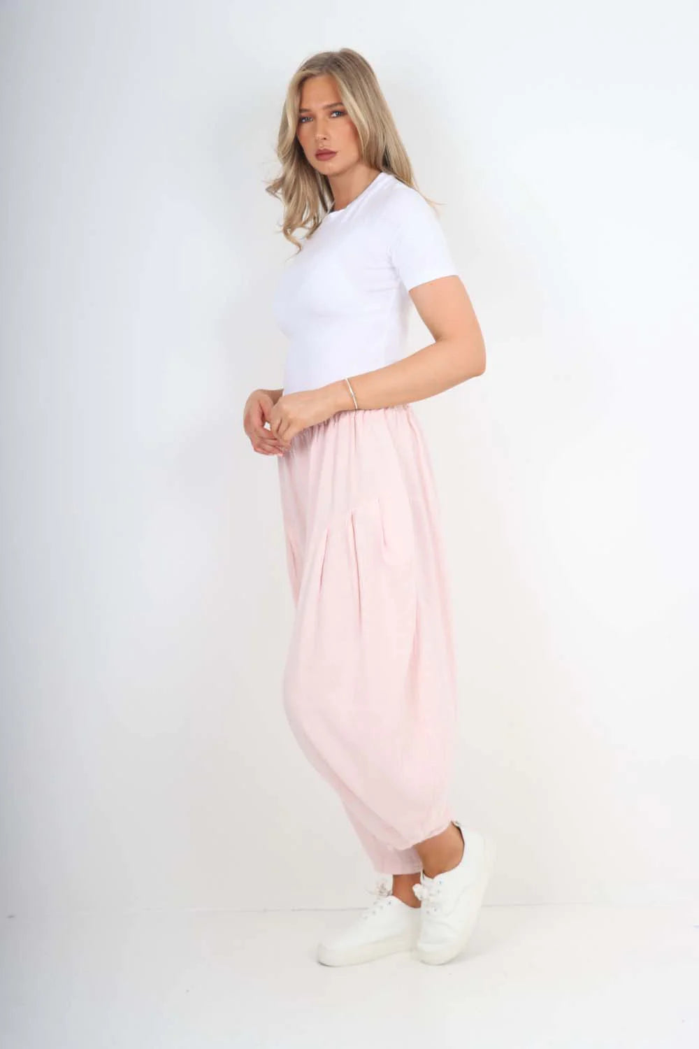 Italian Plain Linen Hareem Pants - Baby Pink