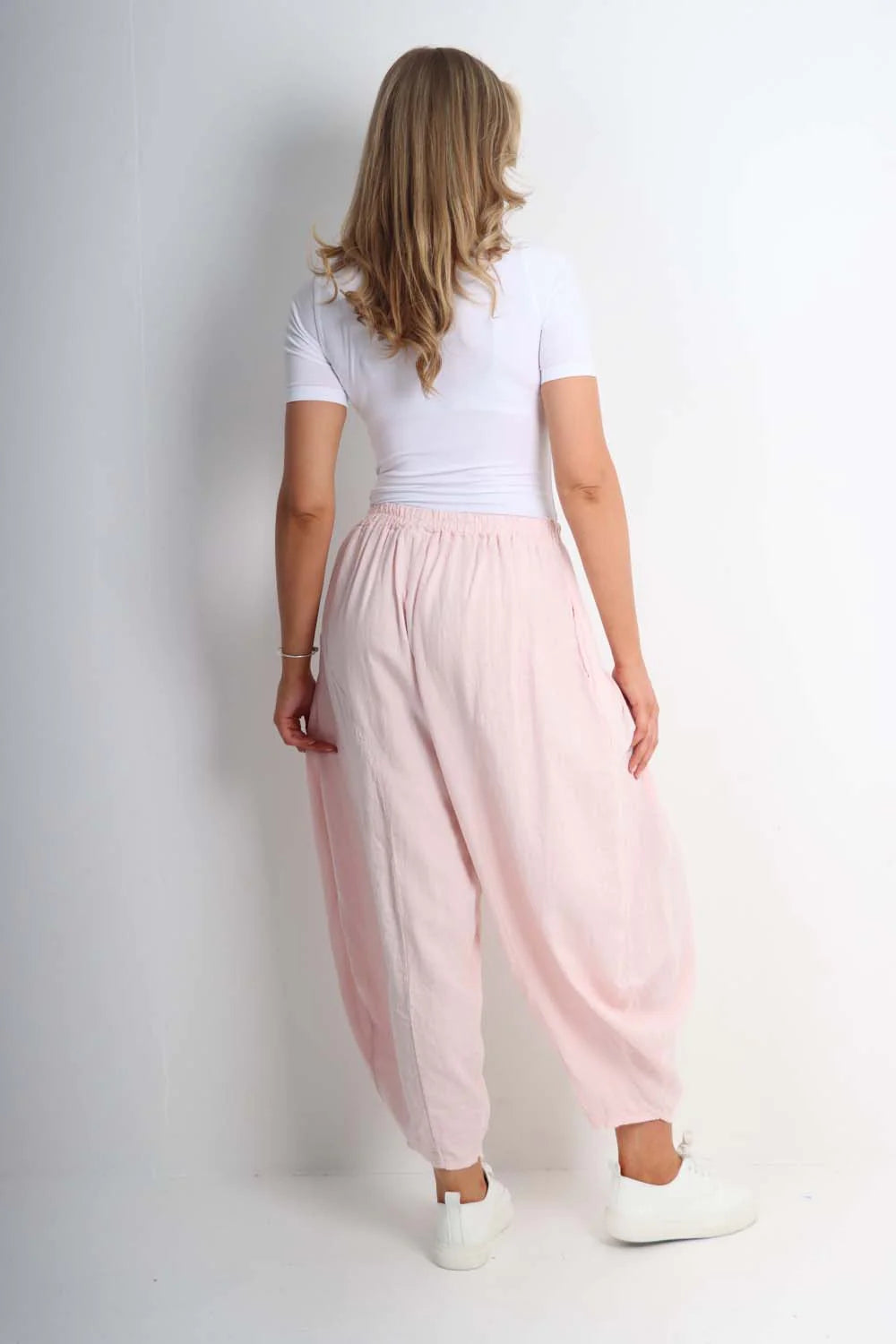 Italian Plain Linen Hareem Pants - Baby Pink