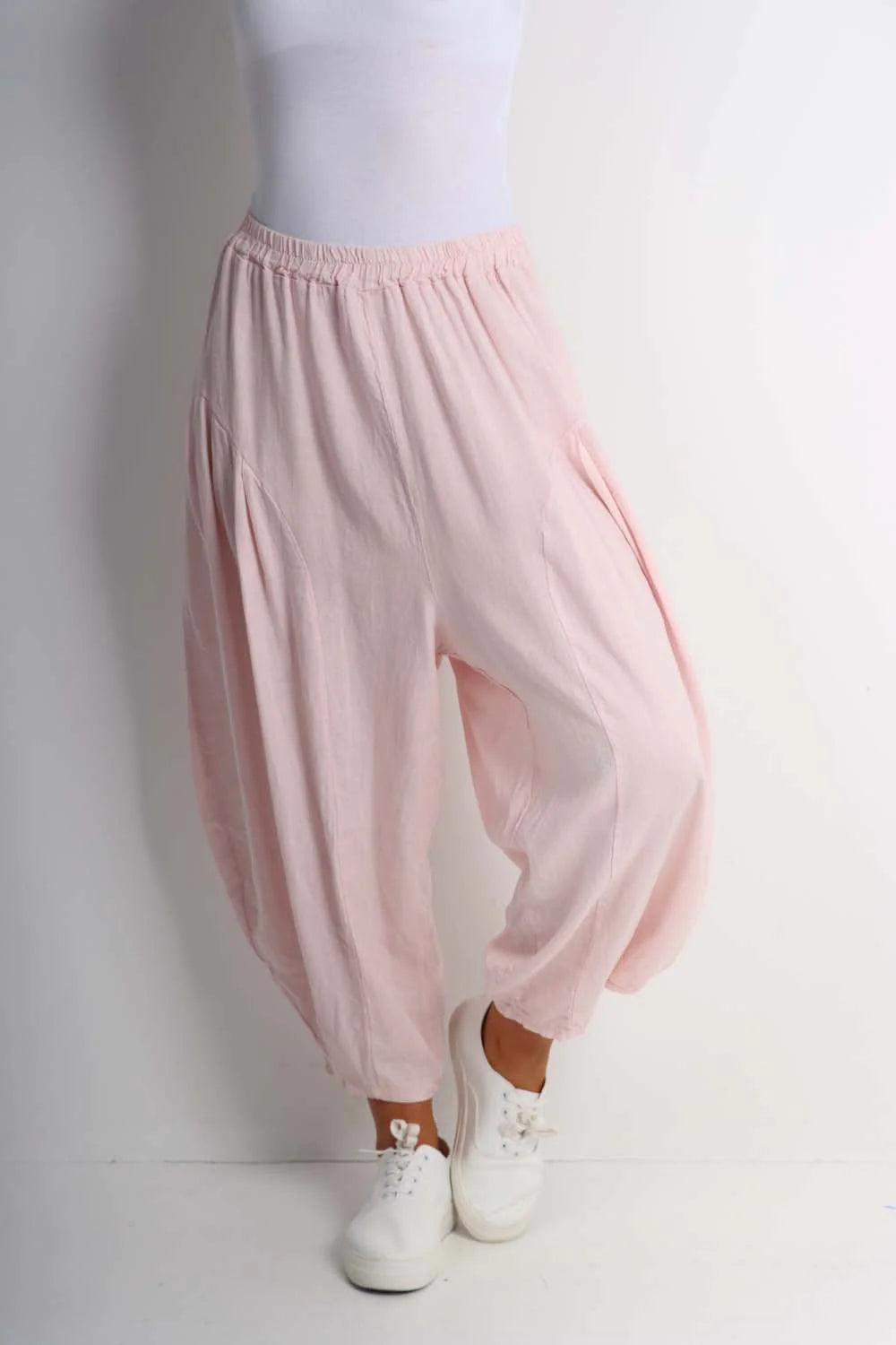 Italian Plain Linen Hareem Pants - Baby Pink