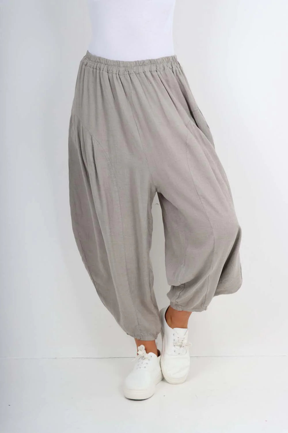 Italian Plain Linen Hareem Pants - Dark Grey