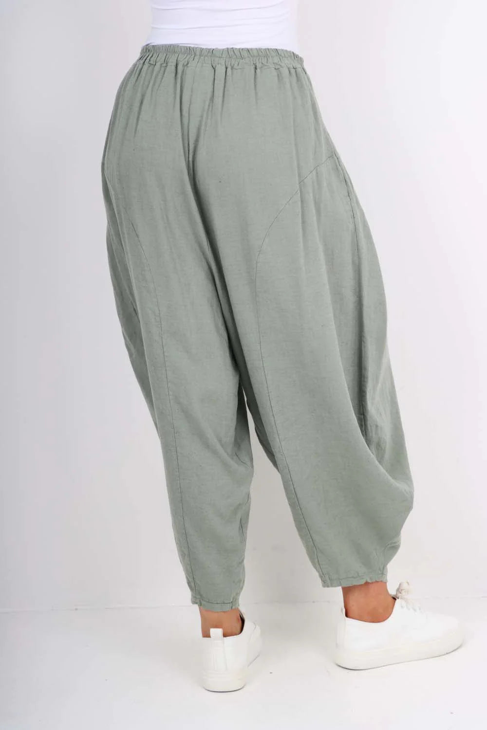 Italian Plain Linen Hareem Pants - Khaki