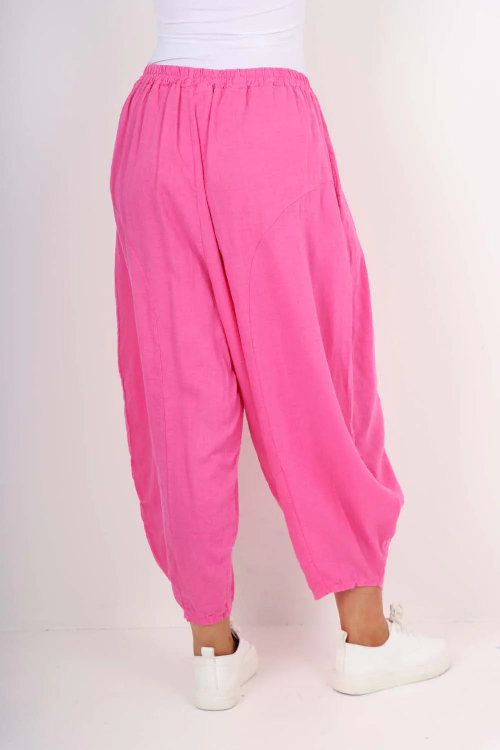 Italian Plain Linen Hareem Pants - Pink