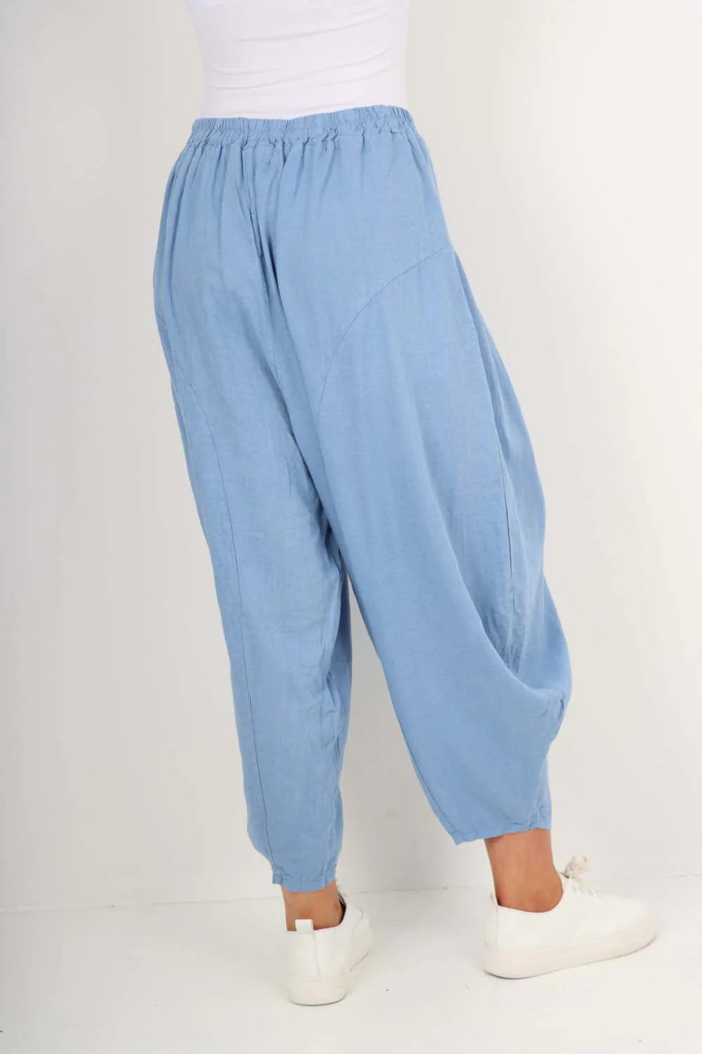 Italian Plain Linen Hareem Pants - Sky Blue