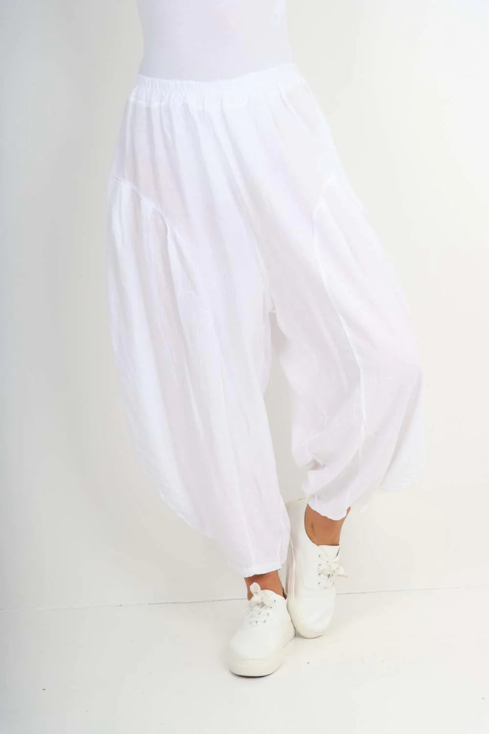 Italian Plain Linen Hareem Pants - White