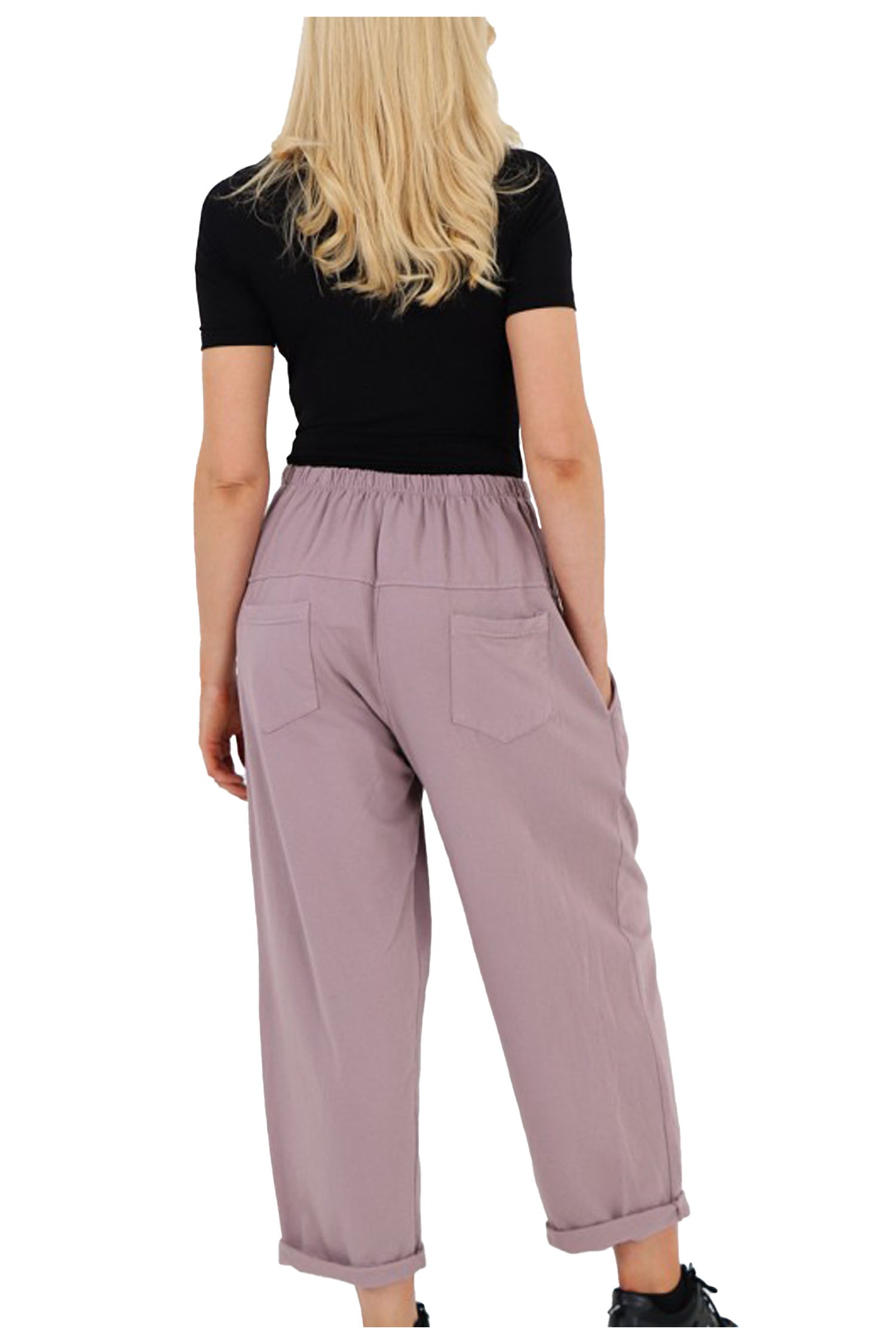 Italian Pleated Back Pockets Detail Cotton Trousers - Tea Pink