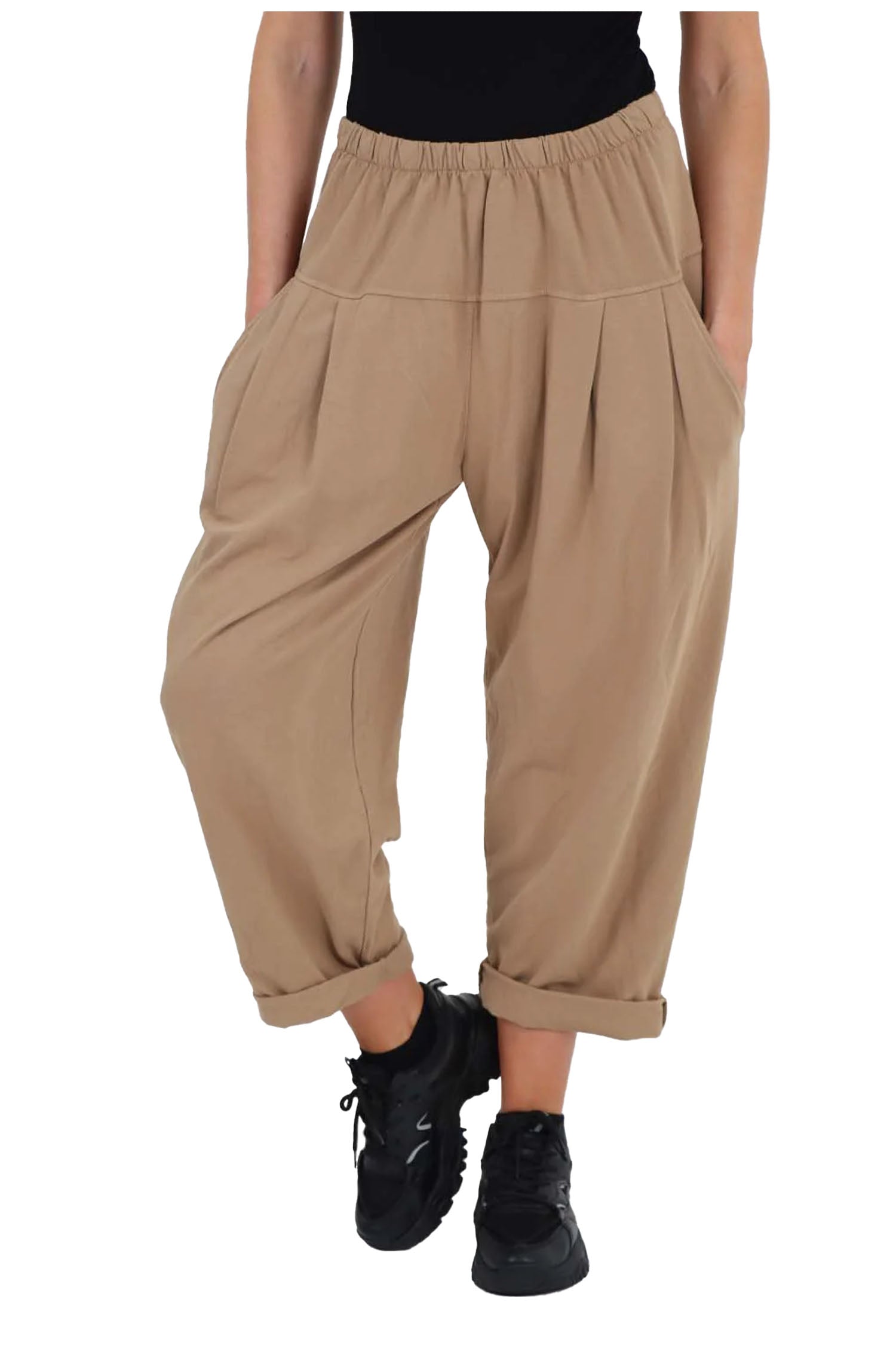 Italian Pleated Cotton Trousers With Side Pockets - Beige