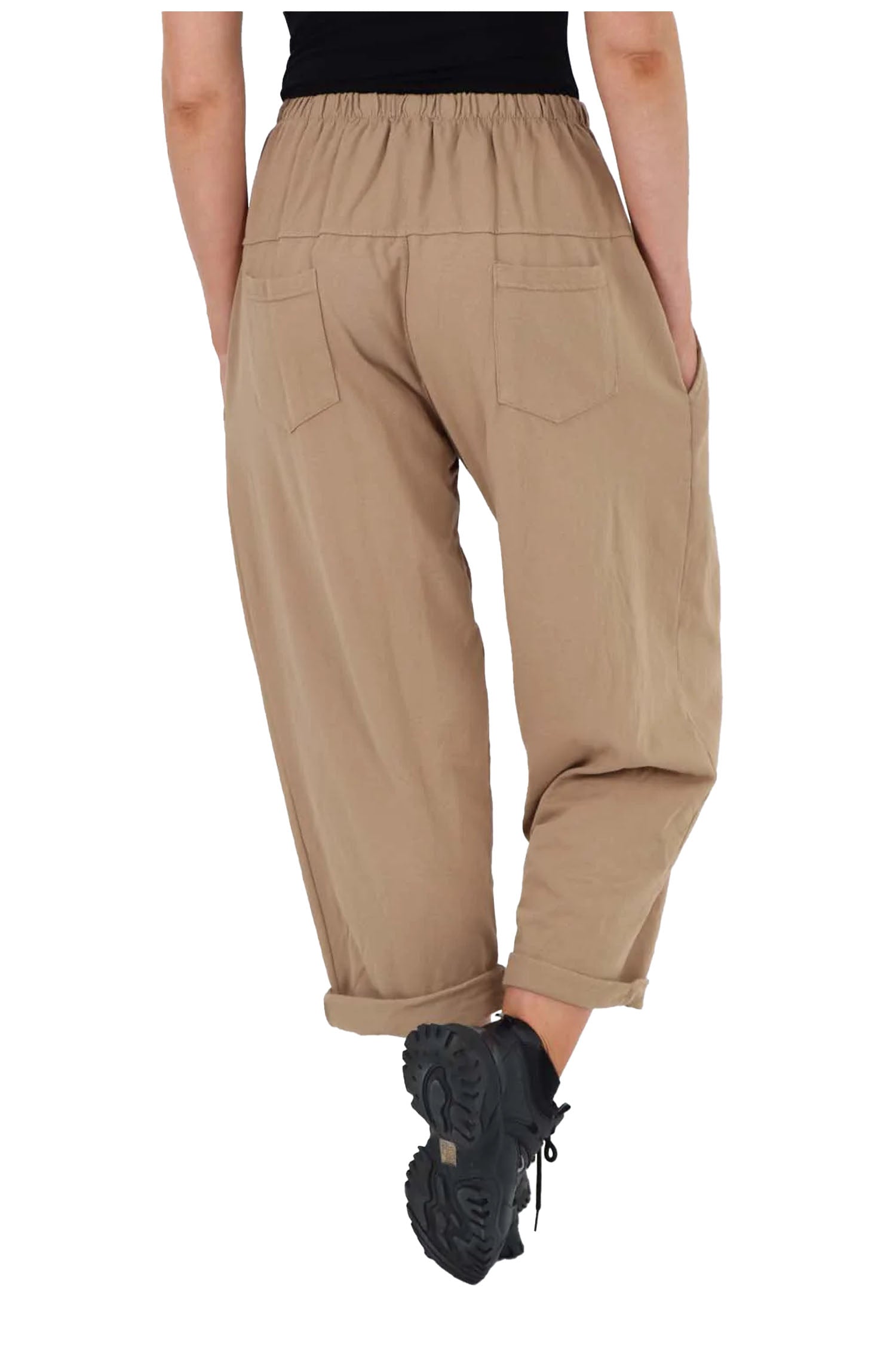 Italian Pleated Cotton Trousers With Side Pockets - Beige