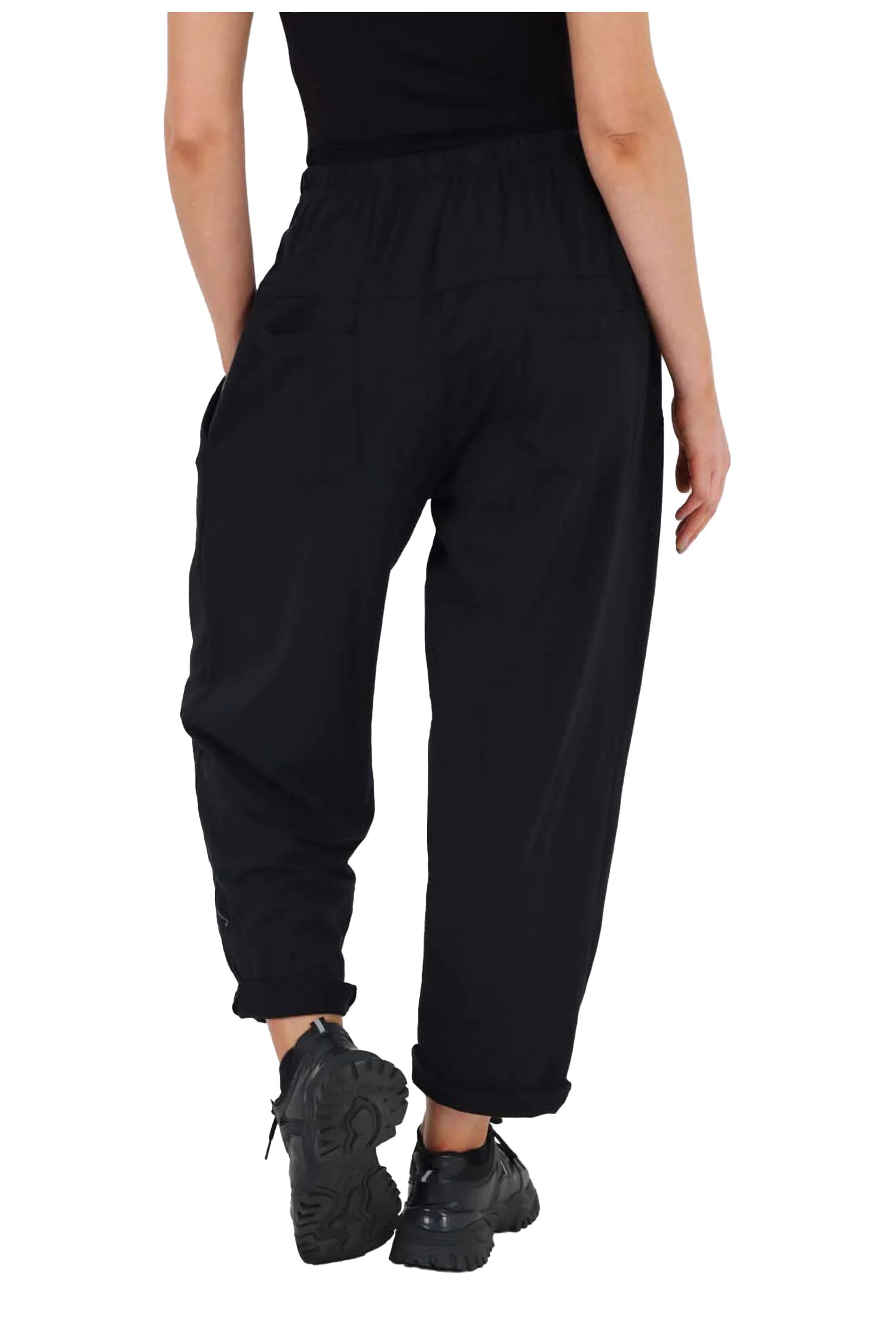 Italian Pleated Cotton Trousers With Side Pockets - Black