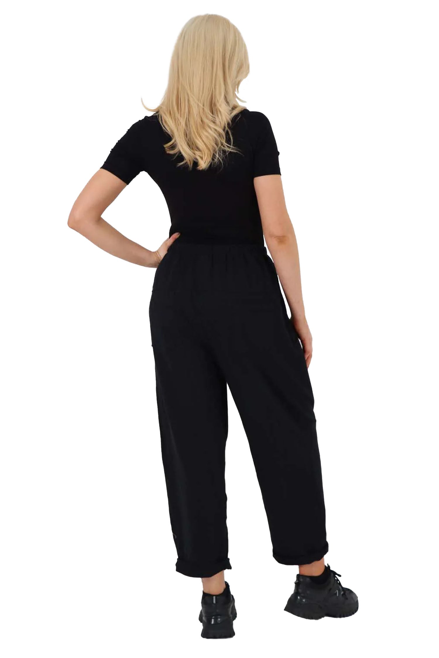 Italian Pleated Cotton Trousers With Side Pockets - Black