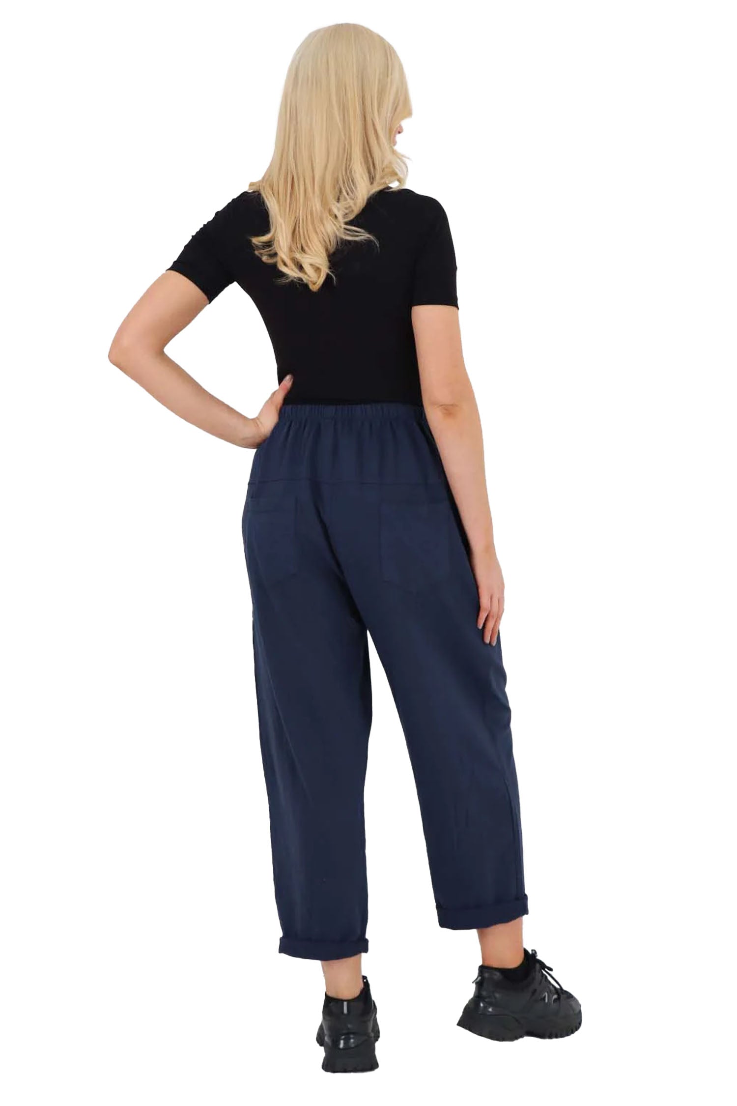 Italian Pleated Cotton Trousers With Side Pockets - Blue