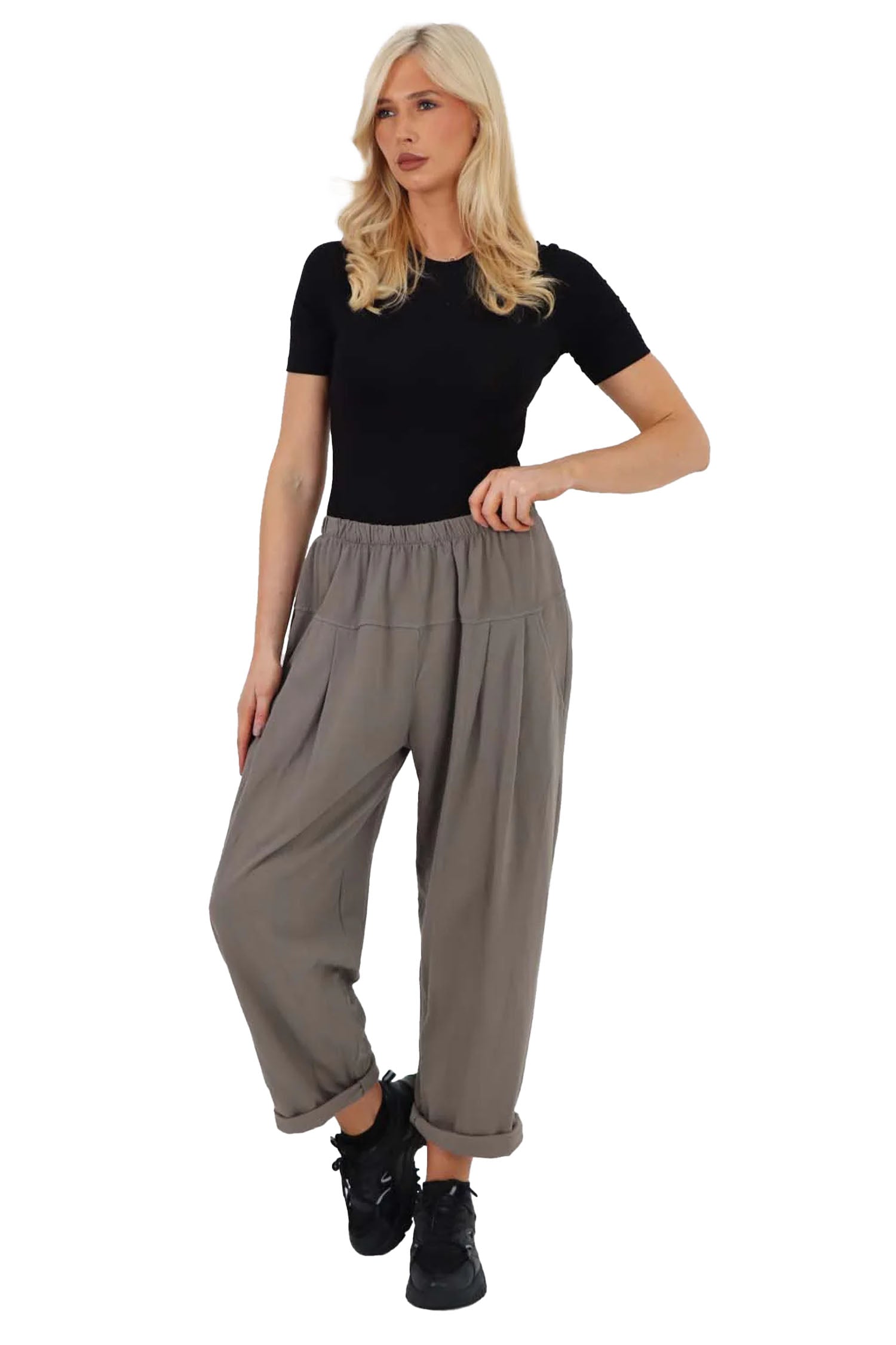 Italian Pleated Cotton Trousers With Side Pockets - Charcoal