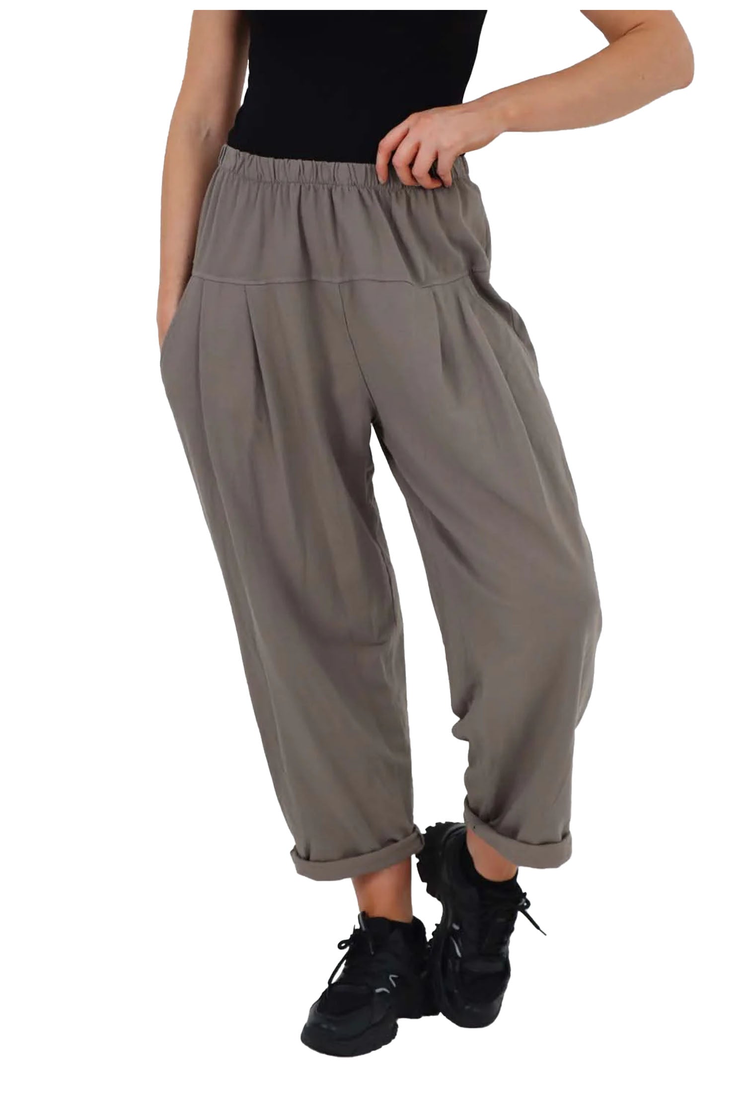 Italian Pleated Cotton Trousers With Side Pockets - Charcoal