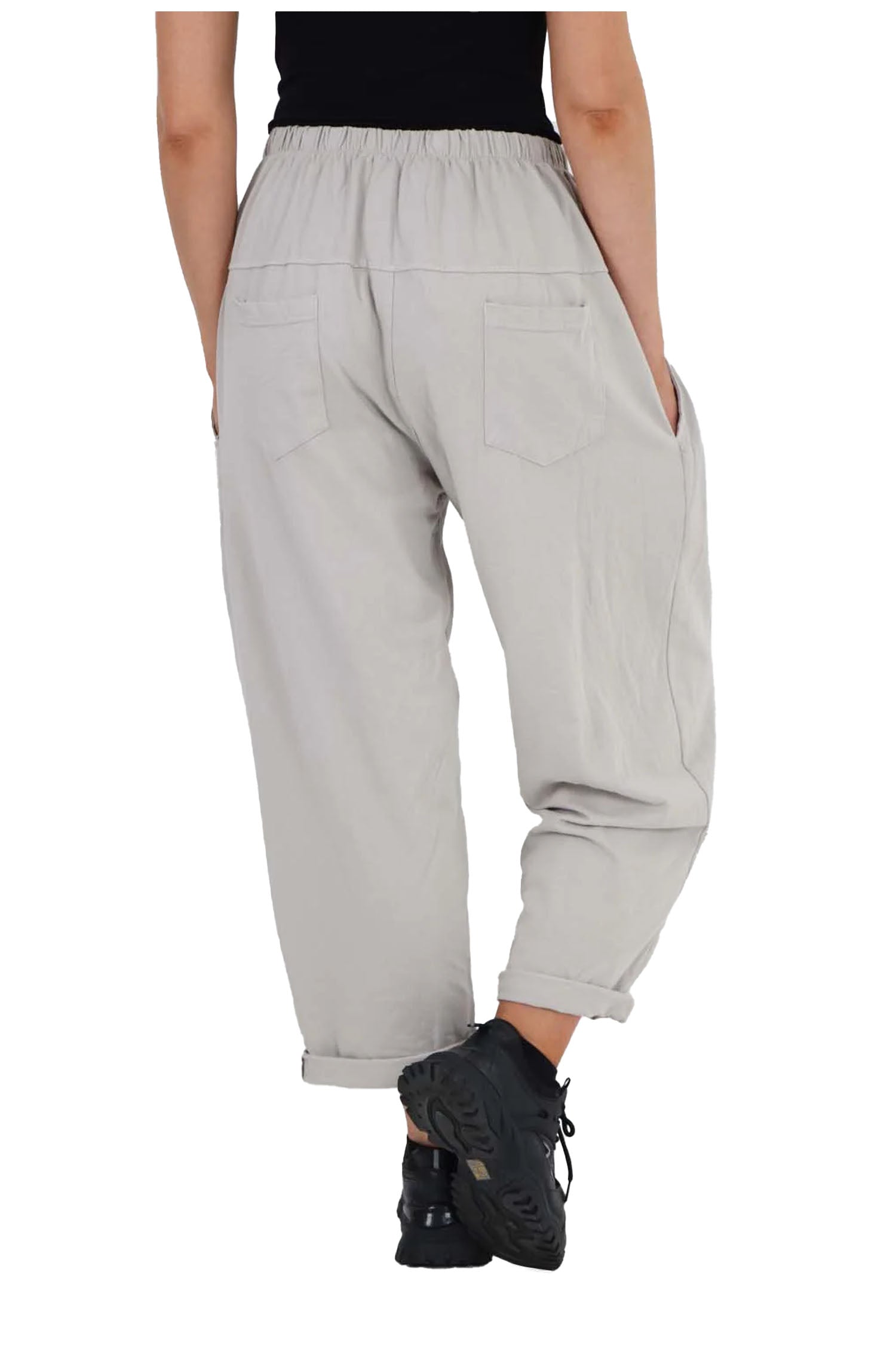 Italian Pleated Cotton Trousers With Side Pockets - Grey