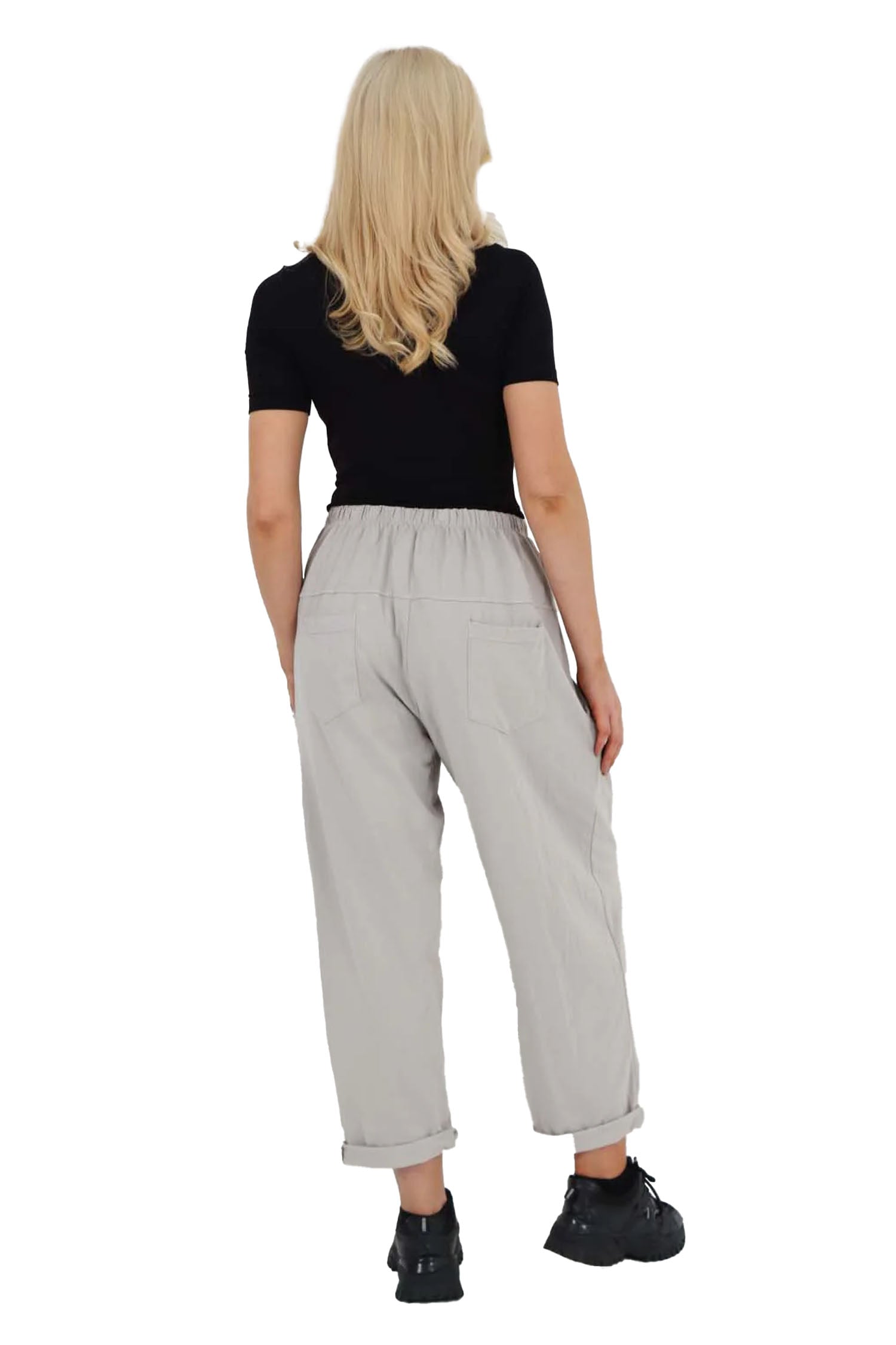 Italian Pleated Cotton Trousers With Side Pockets - Grey