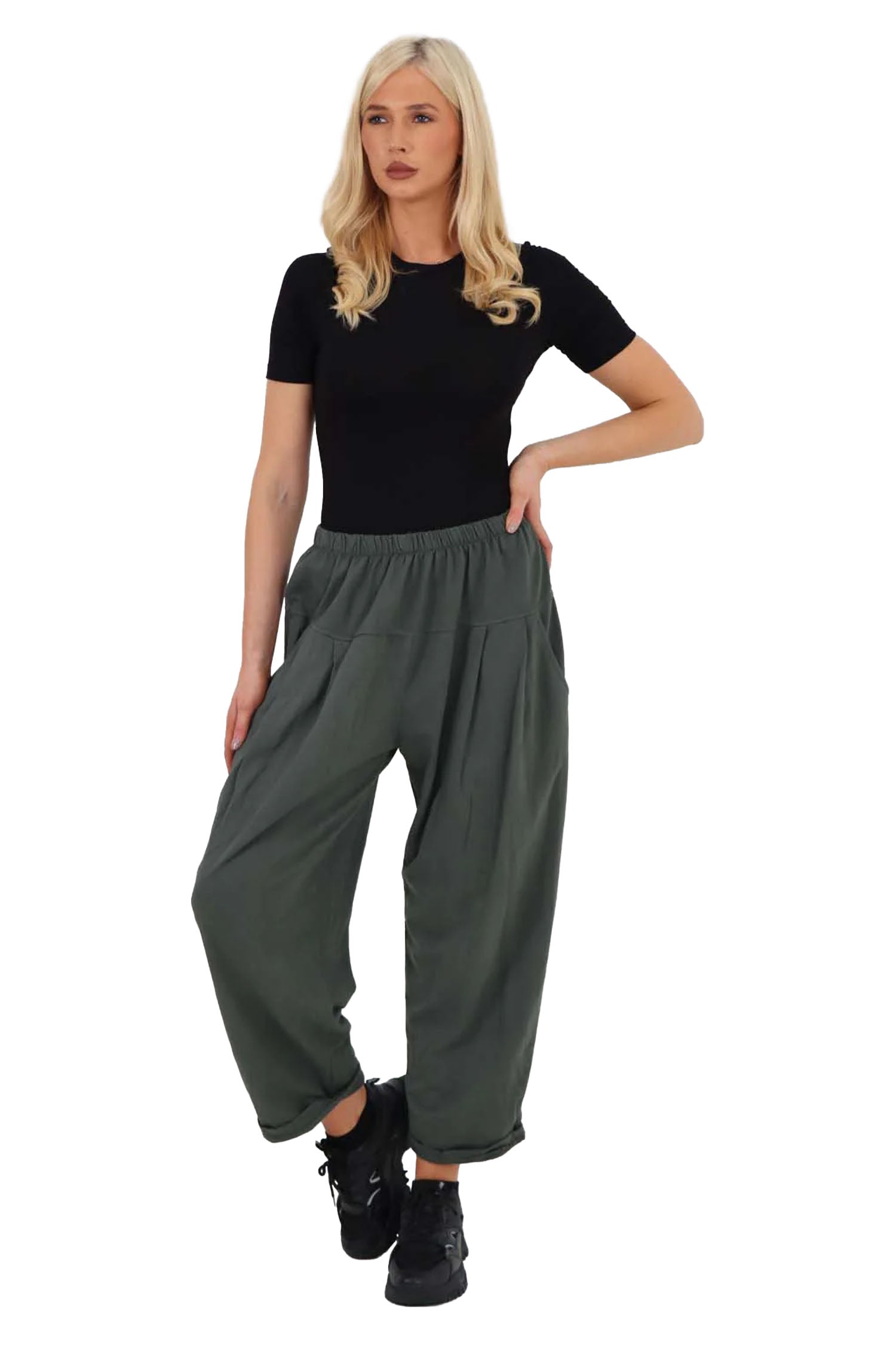 Italian Pleated Cotton Trousers With Side Pockets - Khaki