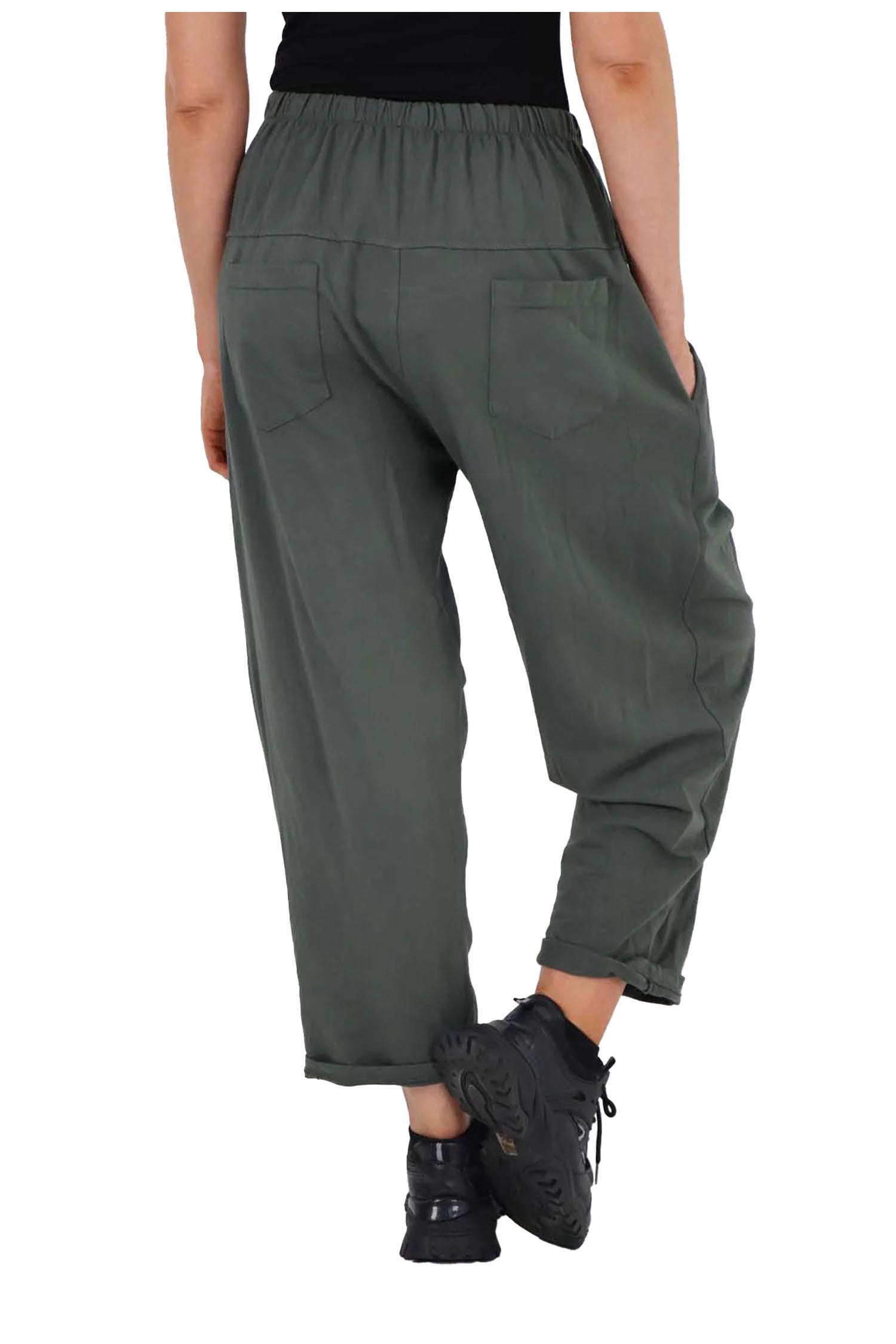 Italian Pleated Cotton Trousers With Side Pockets - Khaki