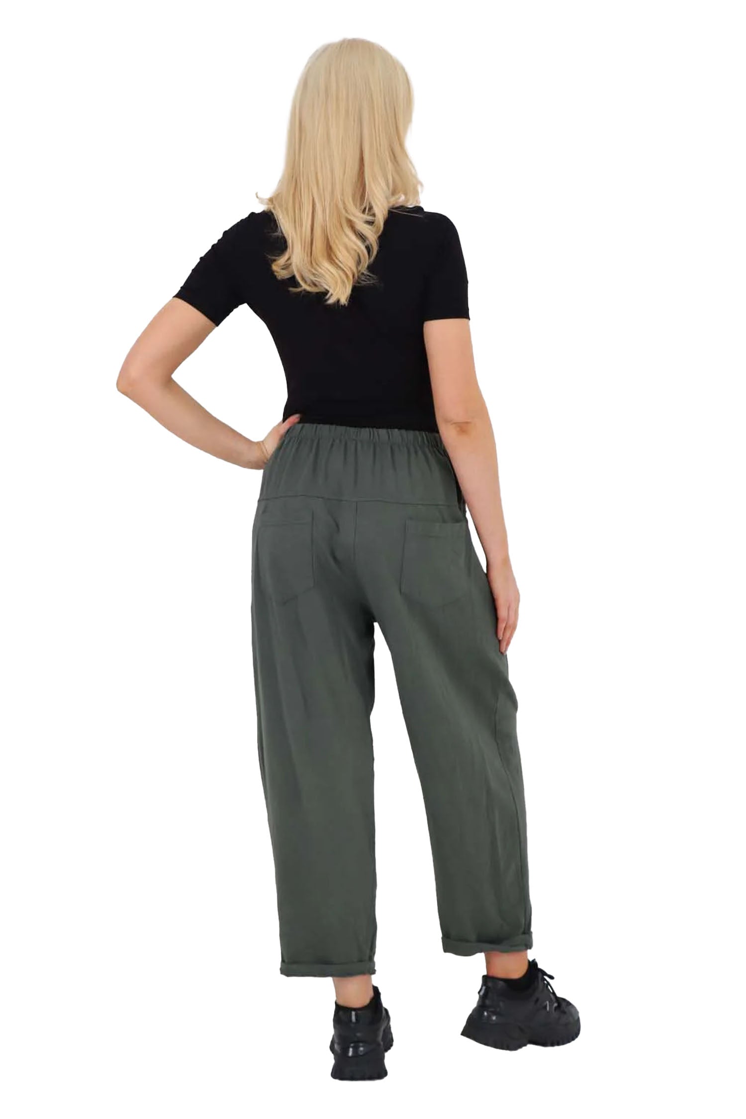 Italian Pleated Cotton Trousers With Side Pockets - Khaki