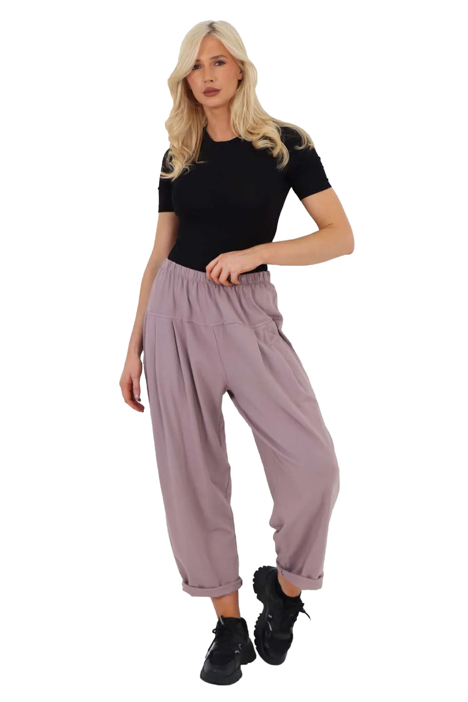 Italian Pleated Cotton Trousers With Side Pockets - Lilac