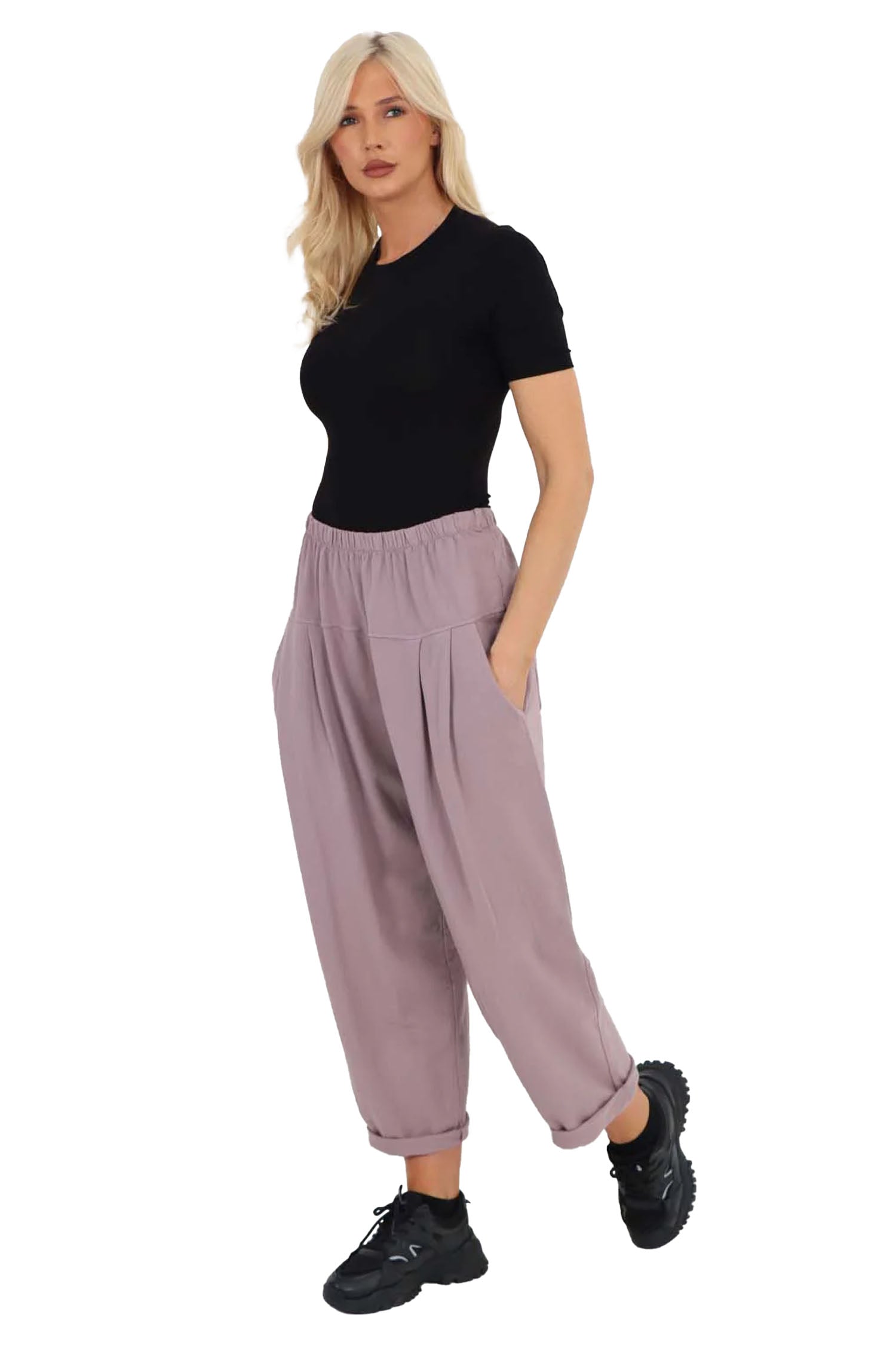 Italian Pleated Cotton Trousers With Side Pockets - Lilac