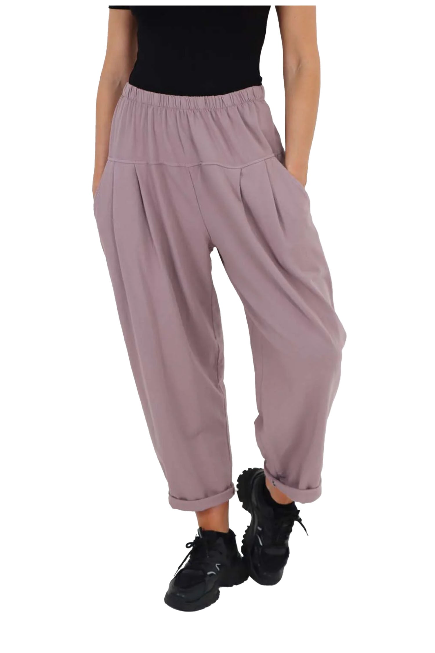 Italian Pleated Cotton Trousers With Side Pockets - Lilac