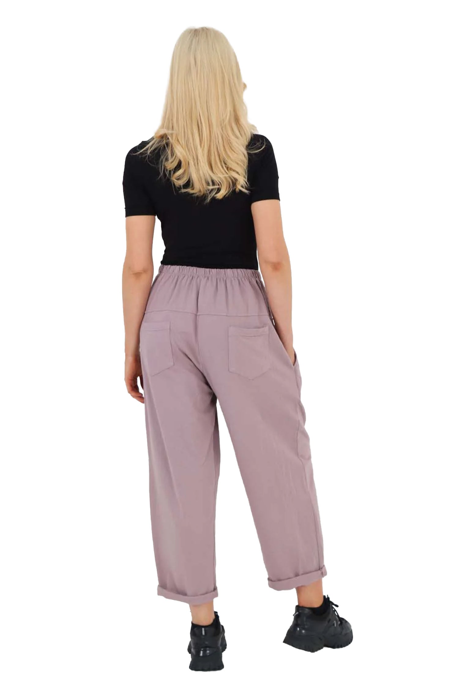 Italian Pleated Cotton Trousers With Side Pockets - Lilac