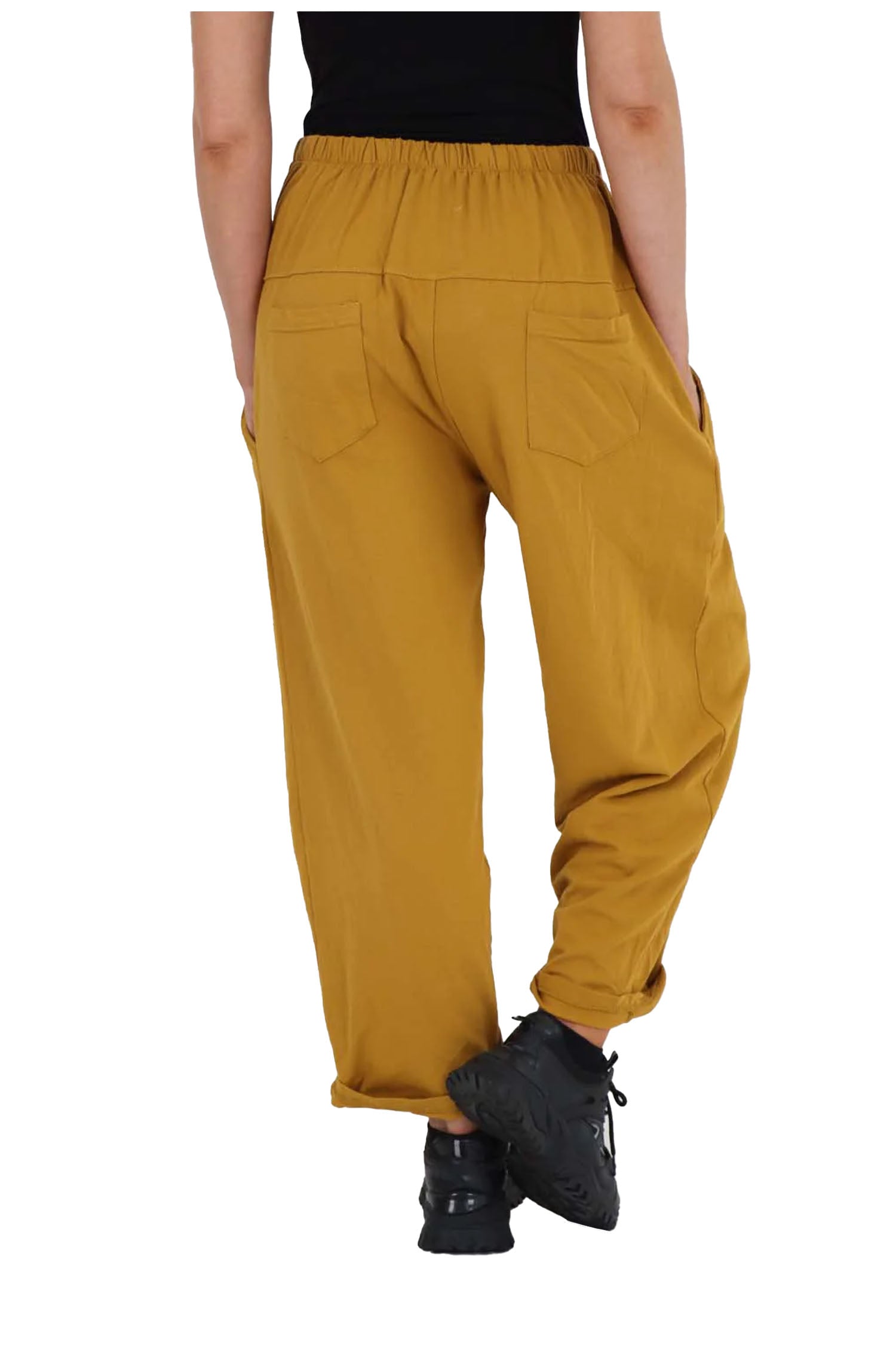 Italian Pleated Cotton Trousers With Side Pockets - Mustard