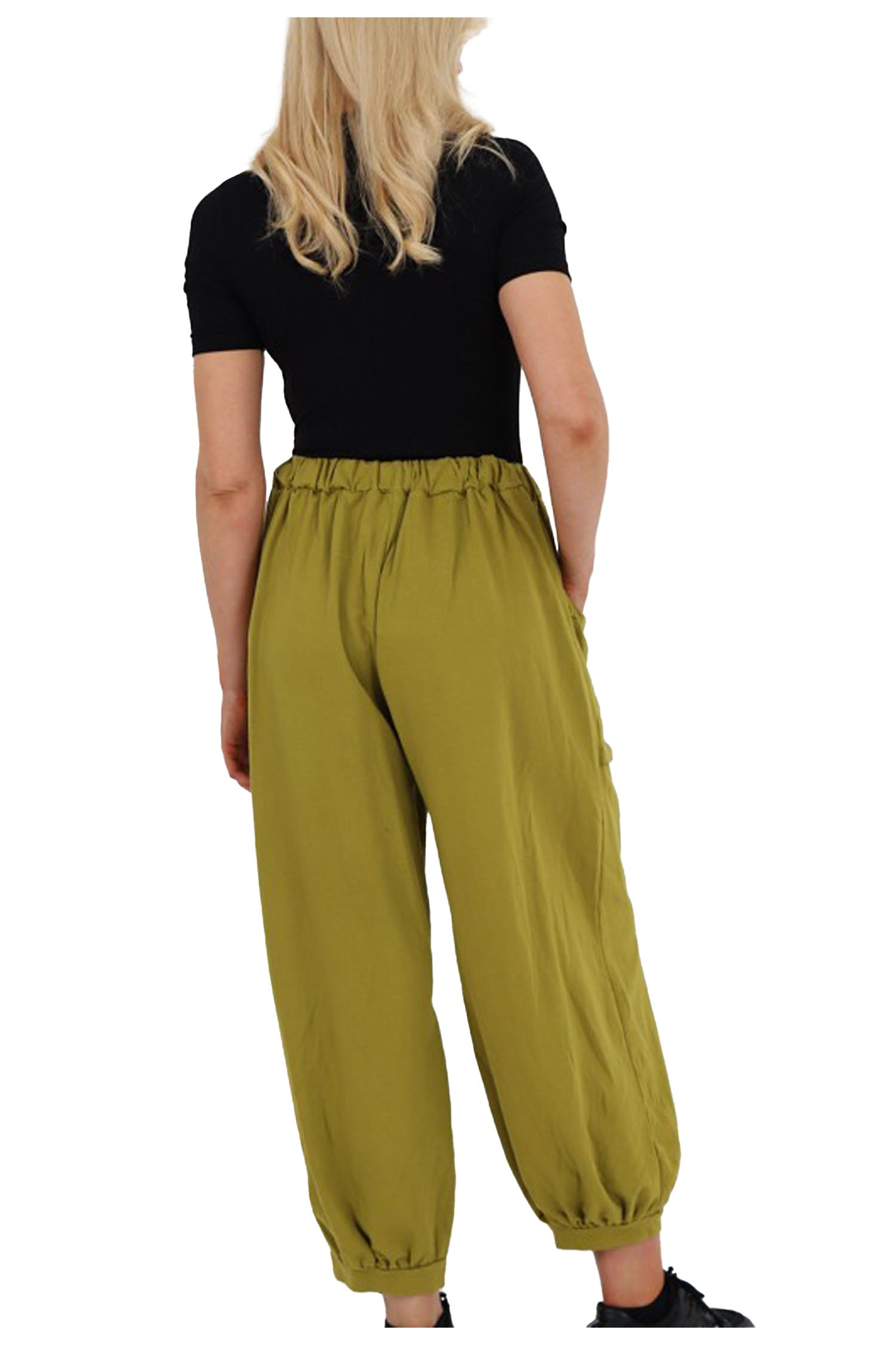 Italian Relaxed Fit Cotton Trousers With Front Pockets - Lime Green