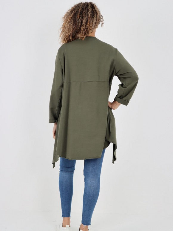 Italian Side Pockets Detail High Low Tunic Top - Army Green