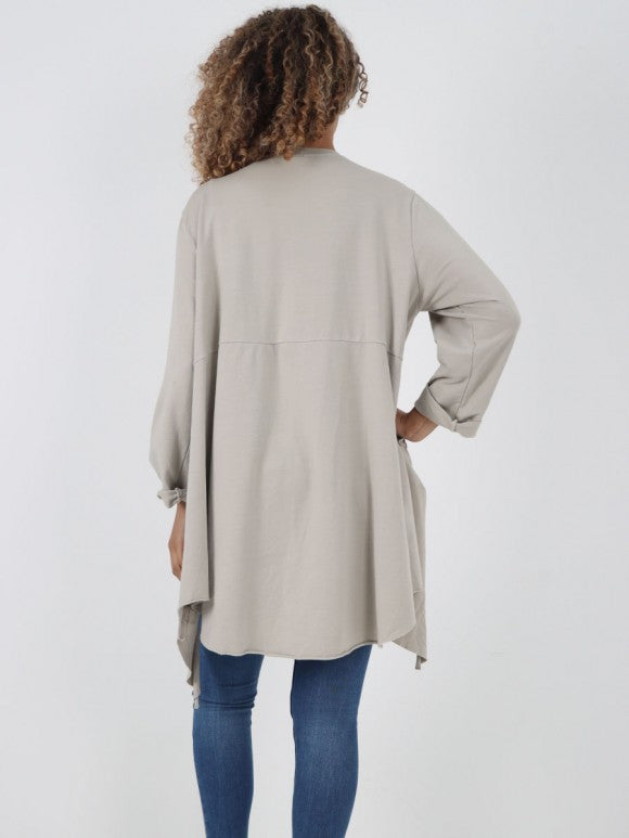 Italian Side Pockets Detail High Low Tunic Top - Beige